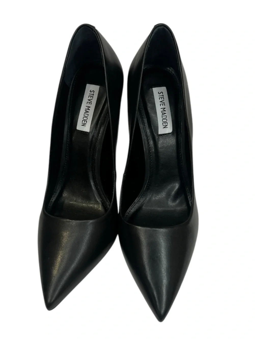 Steve Madden Graham Black Leather Stiletto Heels Size 10 Pointed Toe Pumps - Picture 3 of 8